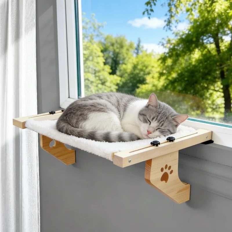 Hamac Fenêtre Cadre Bois pour Chat | Lit Suspendu