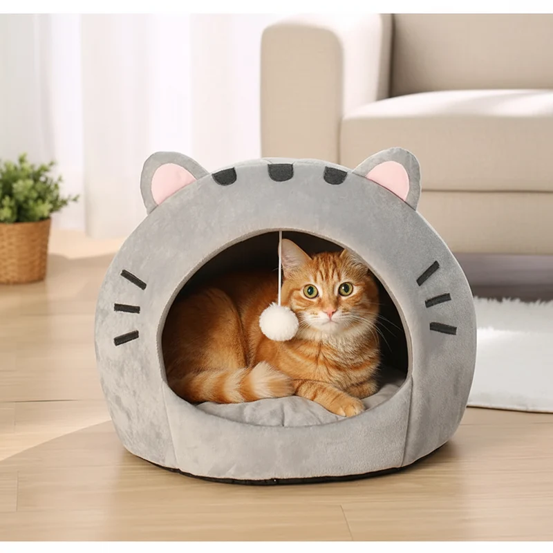 Maison-Lit pour Chat en Coton 100% | Nid Semi-Couvert