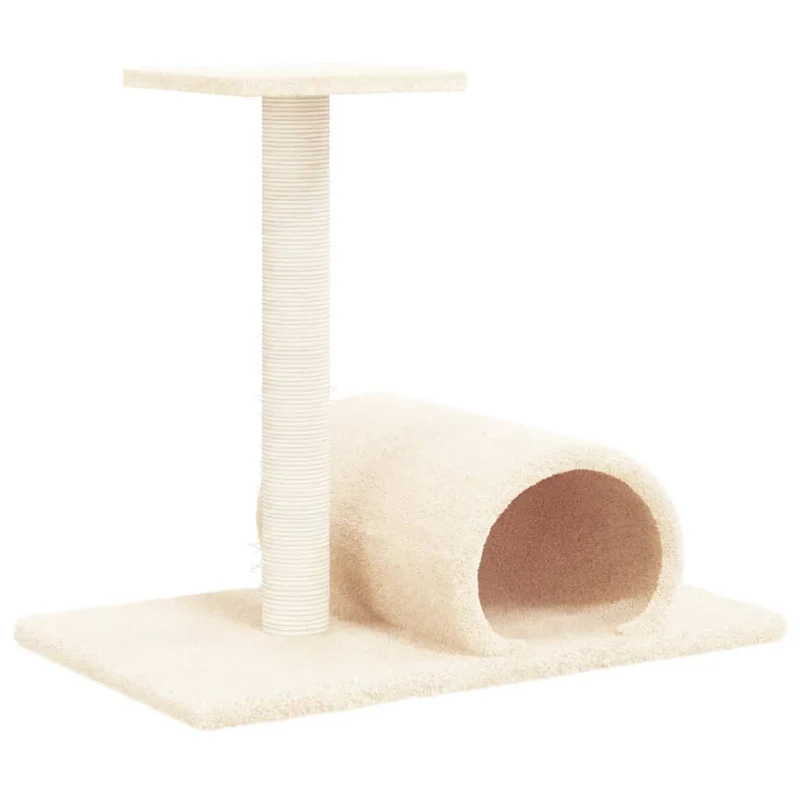 Arbre à chat meuble tour grimper jouet grattage grattoir escalade plateforme avec tunnel 60 x 34,5 x 50 cm crème 02_0022744
