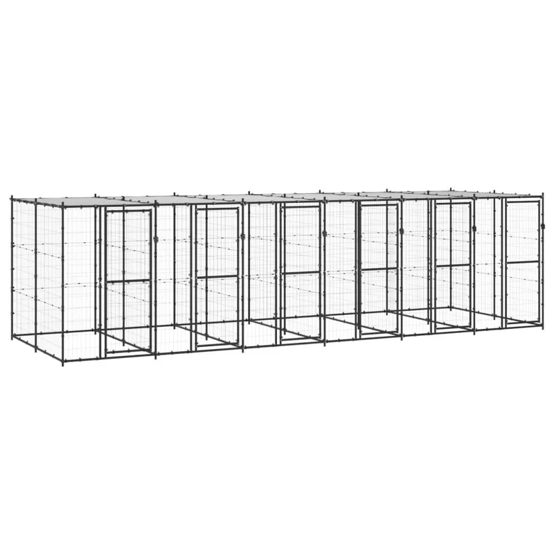 Chenil extérieur cage enclos parc animaux chien extérieur acier avec toit 14,52 m² 02_0000391