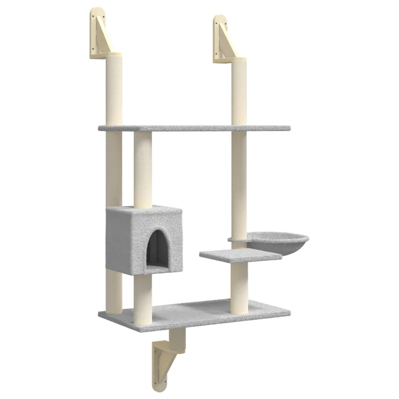 Arbre à chat meuble tour grimper jouet grattage grattoir escalade plateforme mural avec griffoir clair 153 cm gris 02_0022775