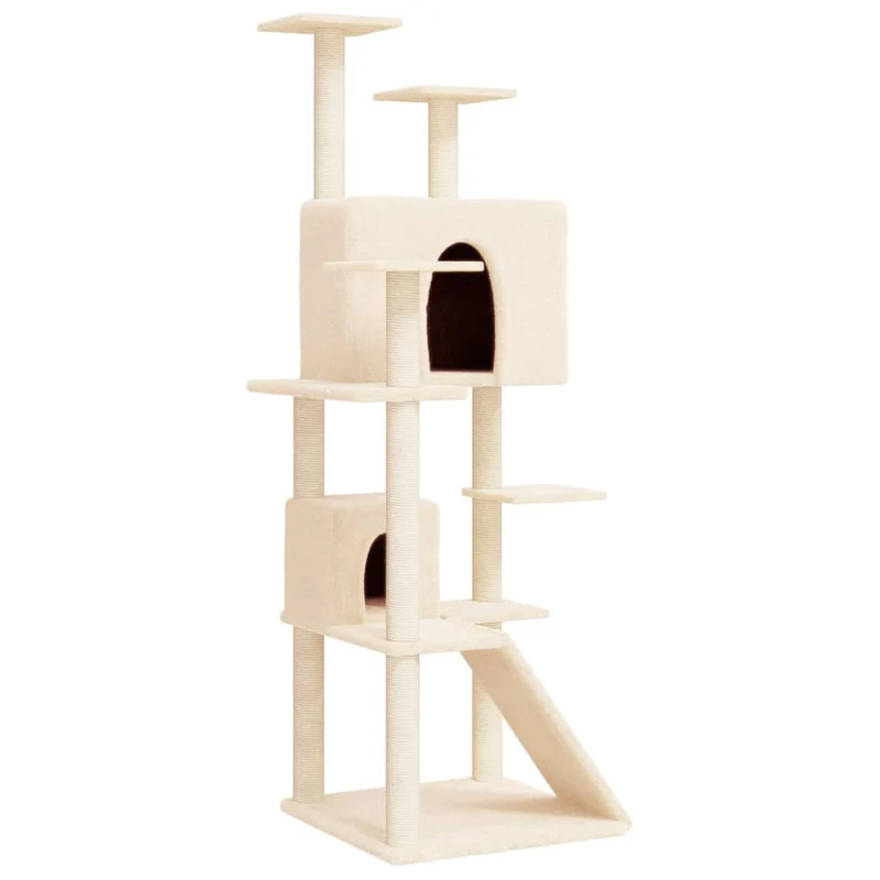 Arbre à chat meuble tour grimper jouet grattage grattoir escalade plateforme avec griffoirs en sisal 153 cm crème 02_0022483