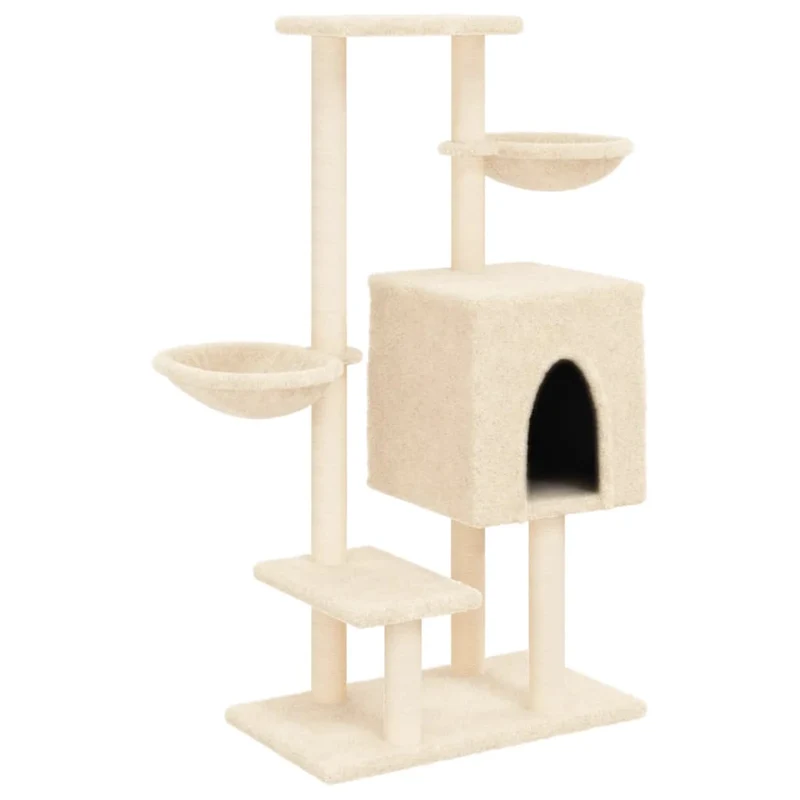 Arbre à chat meuble tour grimper jouet grattage grattoir escalade plateforme avec griffoirs en sisal 117 cm crème 02_0022460