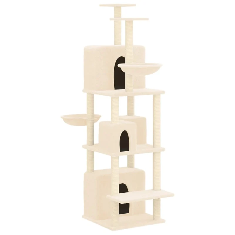 Arbre à chat meuble tour grimper jouet grattage grattoir escalade plateforme avec griffoirs en sisal 180 cm crème 02_0022503