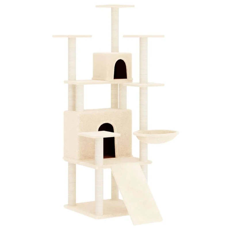 Arbre à chat meuble tour grimper jouet grattage grattoir escalade plateforme avec griffoirs en sisal 154 cm crème 02_0022486