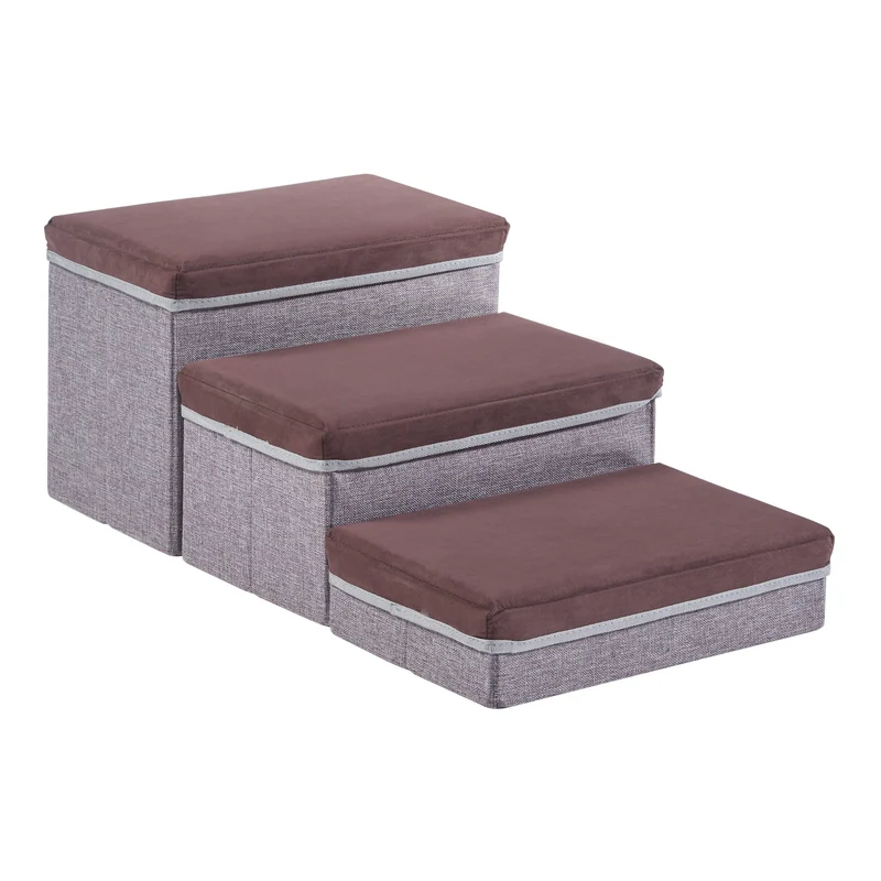 Escalier à 3 marches pour animaux domestiques 75 x 40 x 30 cm marron foncé gris 03_0008775