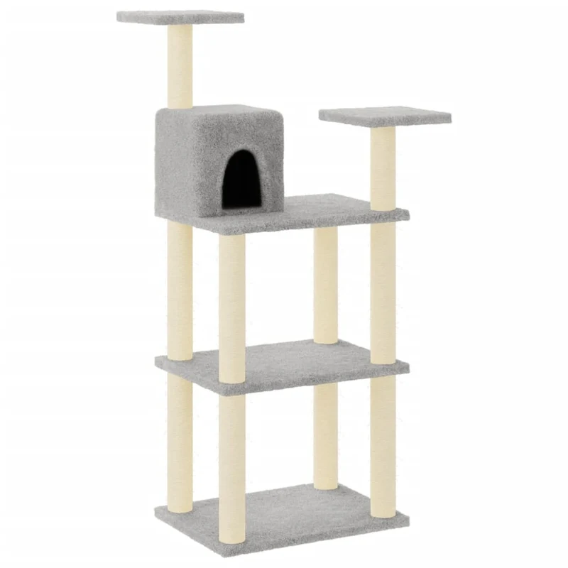 Arbre à chat meuble tour grimper jouet grattage grattoir escalade plateforme avec griffoirs en sisal clair 118,5 cm gris 02_0022554