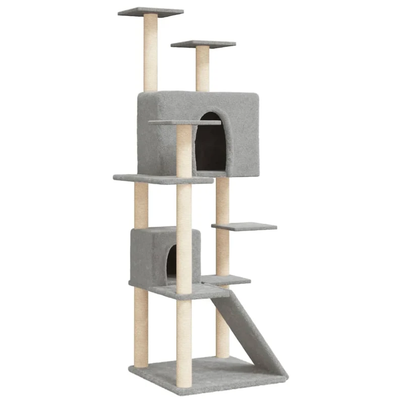 Arbre à chat meuble tour grimper jouet grattage grattoir escalade plateforme avec griffoirs en sisal clair 153 cm gris 02_0022575