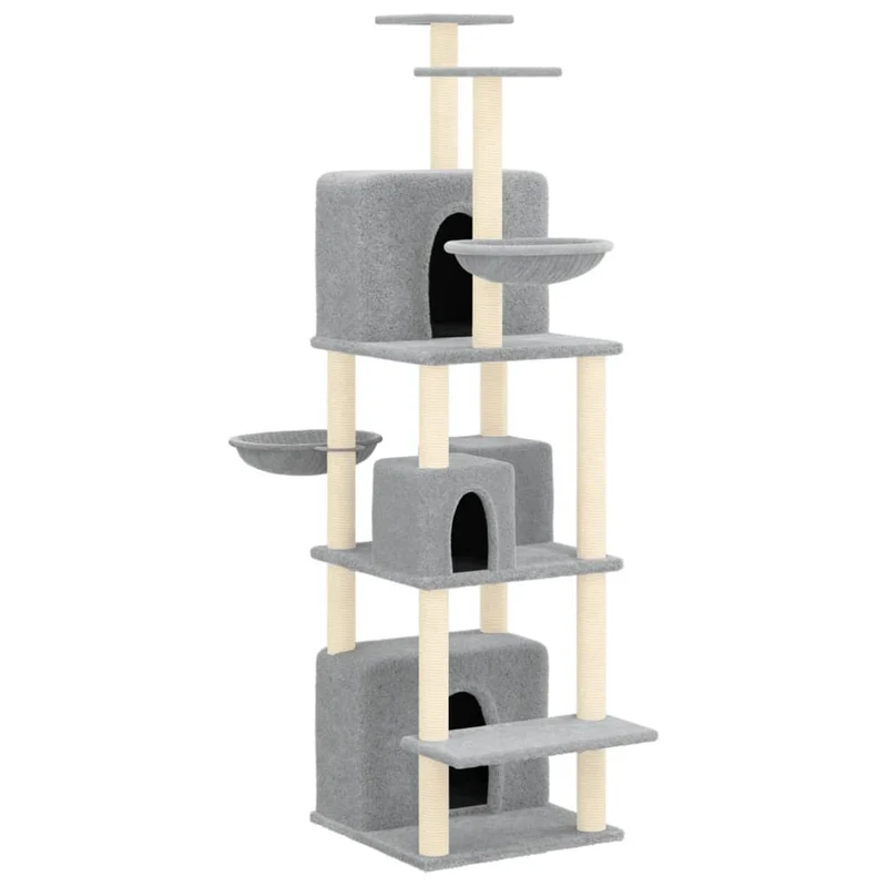 Arbre à chat meuble tour grimper jouet grattage grattoir escalade plateforme avec griffoirs en sisal clair 180 cm gris 02_0022595