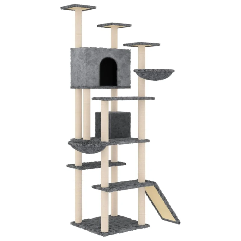 Arbre à chat meuble tour grimper jouet grattage grattoir escalade plateforme avec griffoirs en sisal foncé 191 cm gris 02_0022693
