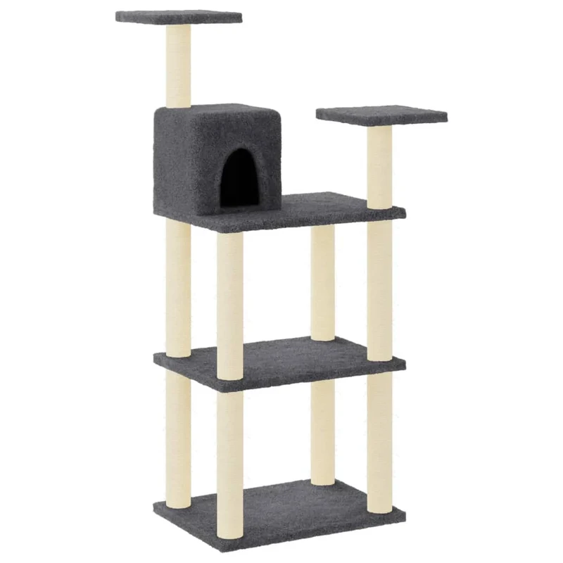 Arbre à chat meuble tour grimper jouet grattage grattoir escalade plateforme avec griffoirs en sisal foncé 118,5 cm gris 02_0022648