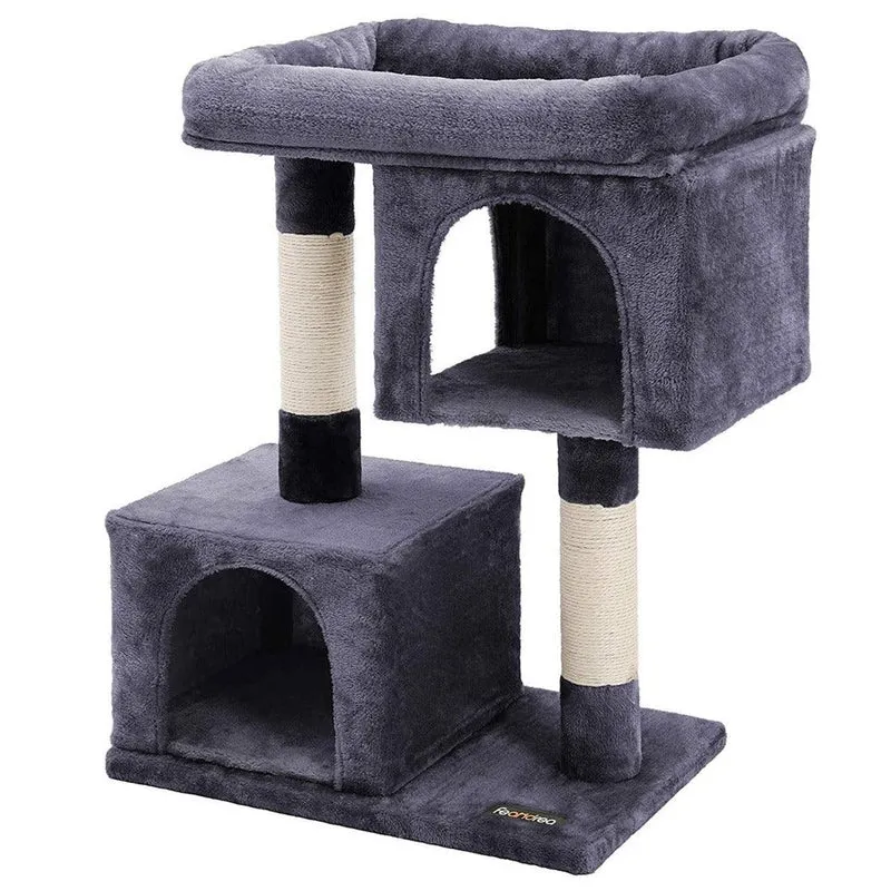 Arbre à chat colonne en sisal pour aiguiser les griffes 2 niches luxueuses maison de jeu meubles pour chatons chats et félins 84 cm couleur gris foncé 12_0001153