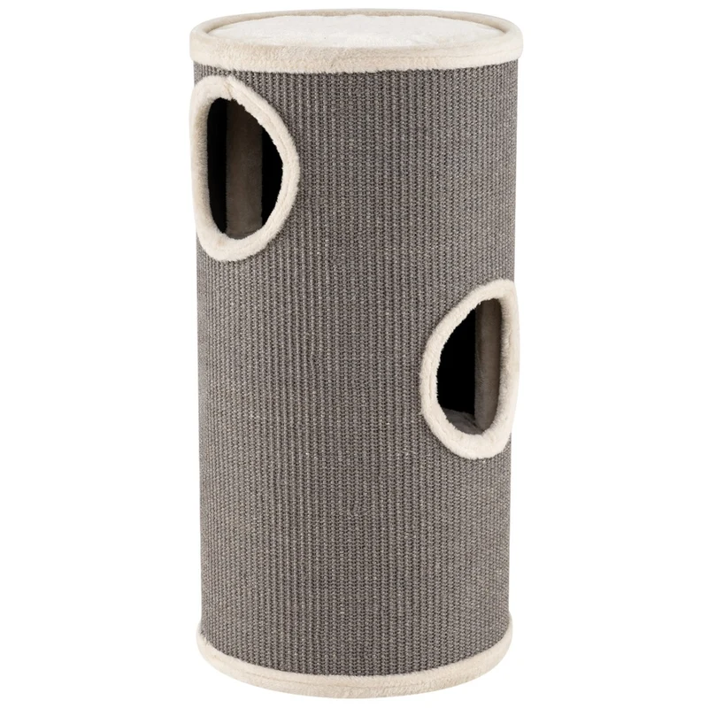 Condo pour chat à 4 niveaux 36 x 36 x 70 cm avec 3 cachettes confortables et tapis à griffer en bois PVC gris 20_0017585