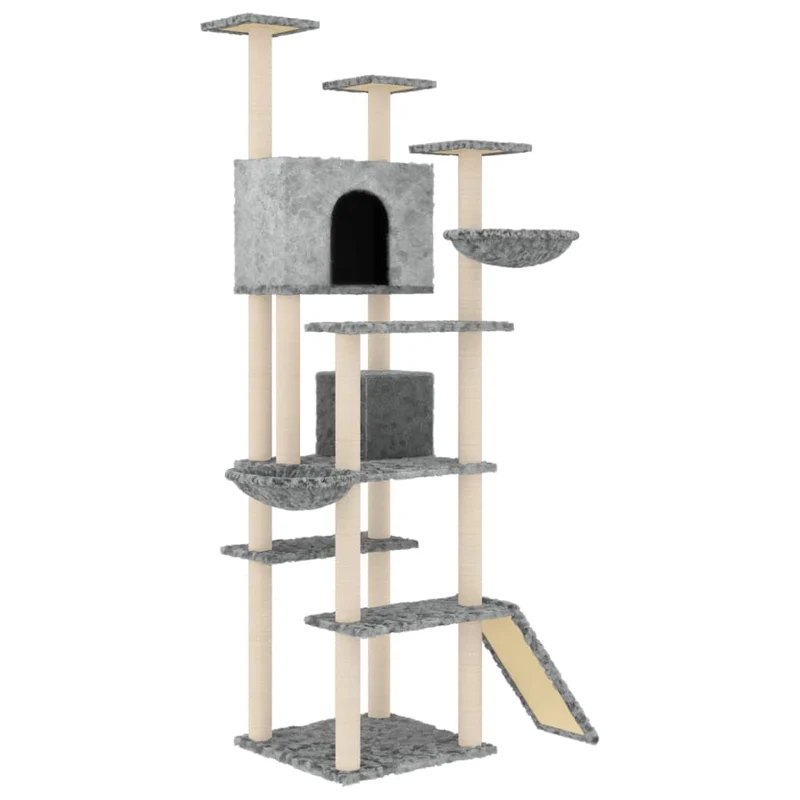 Arbre à chat meuble tour grimper jouet grattage grattoir escalade plateforme avec griffoirs en sisal clair 191 cm gris 02_0022600