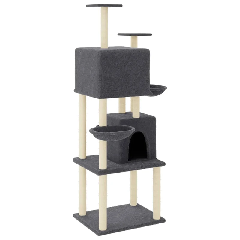 Arbre à chat meuble tour grimper jouet grattage grattoir escalade plateforme avec griffoirs en sisal foncé 180 cm gris 02_0022688