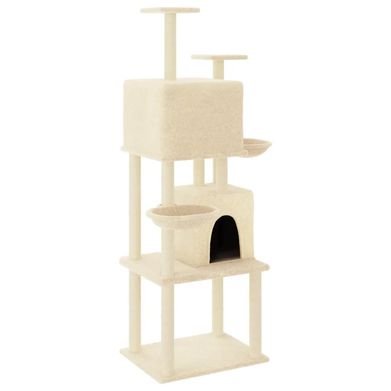 Arbre à chat meuble tour grimper jouet grattage grattoir escalade plateforme avec griffoirs en sisal 180 cm crème 02_0022502