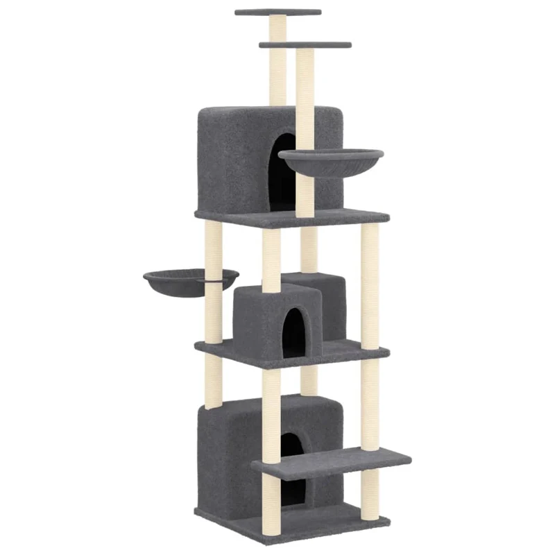 Arbre à chat meuble tour grimper jouet grattage grattoir escalade plateforme avec griffoirs en sisal foncé 180 cm gris 02_0022689