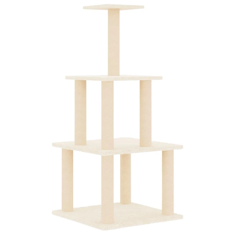 Arbre à chat meuble tour grimper jouet grattage grattoir escalade plateforme avec griffoirs en sisal 111 cm crème 02_0022459
