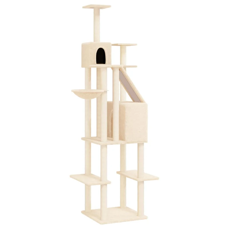 Arbre à chat meuble tour grimper jouet grattage grattoir escalade plateforme avec griffoirs en sisal 201 cm crème 02_0022510