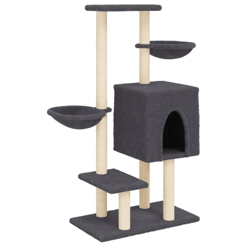 Arbre à chat meuble tour grimper jouet grattage grattoir escalade plateforme avec griffoirs en sisal foncé 117 cm gris 02_0022647
