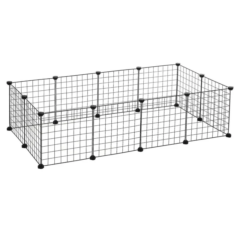 Enclos modulable pour petits animaux cage intérieur maillet en caoutchouc offert cochon d'inde lapin assemblage facile 143 x 73 x 46 cm noir 12_0001269