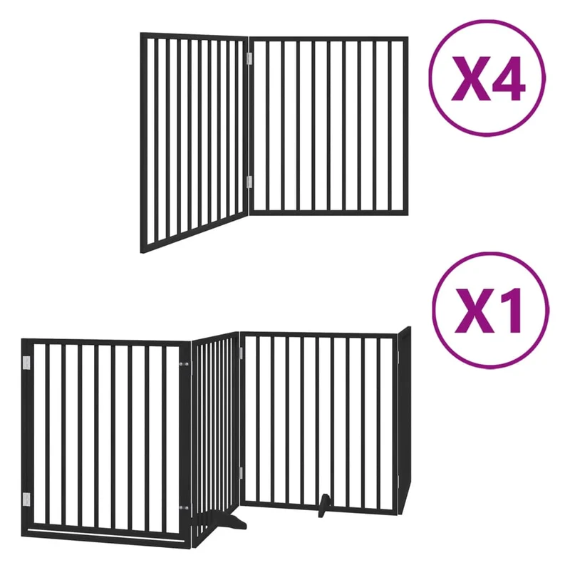Barrière de sécurité pour chien animaux de compagnie porte pliable 12 panneaux bois peuplier noir 02_0023187