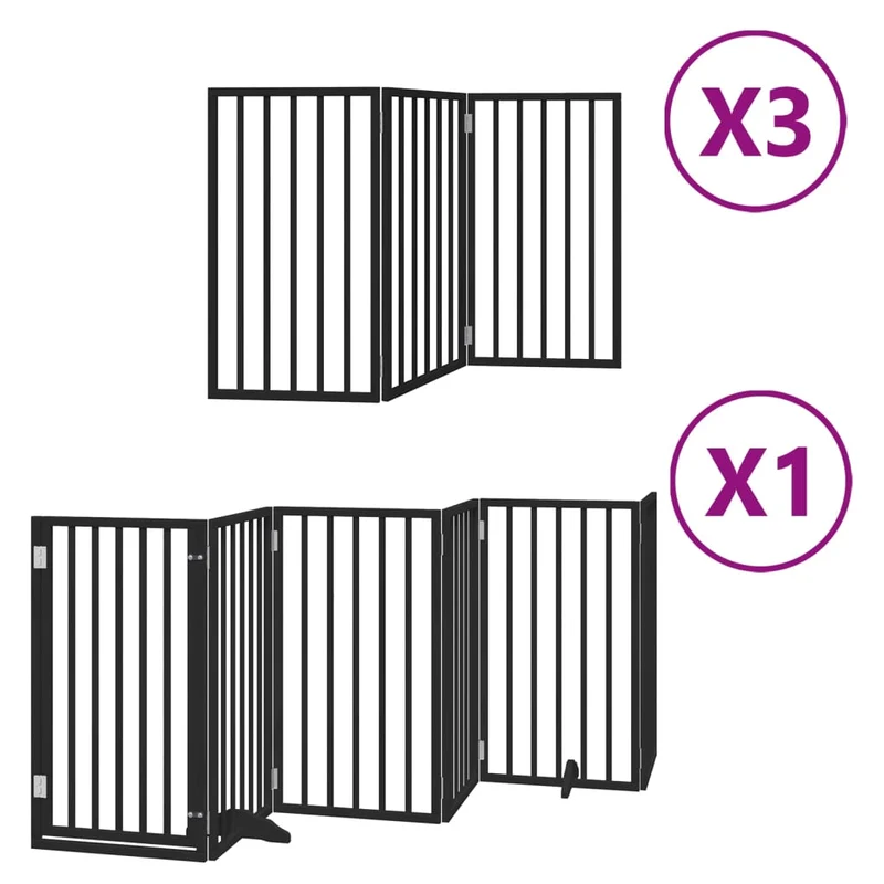 Barrière de sécurité pour chien animaux de compagnie porte pliable 15panneaux bois peuplier noir 02_0023214