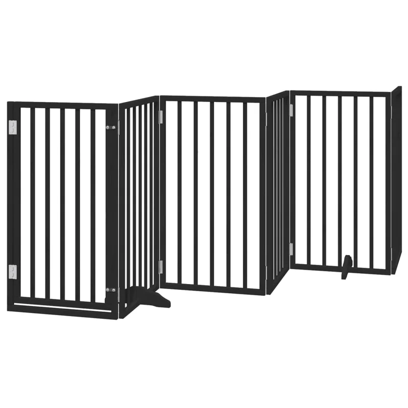 Barrière de sécurité pour chien animaux de compagnies et porte 6 panneaux bois de peuplier noir 02_0023363