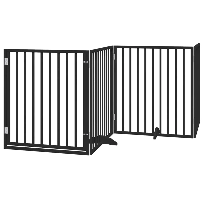 Barrière de sécurité pour chien animaux de compagnies et porte 4 panneaux bois de peuplier noir 02_0023353