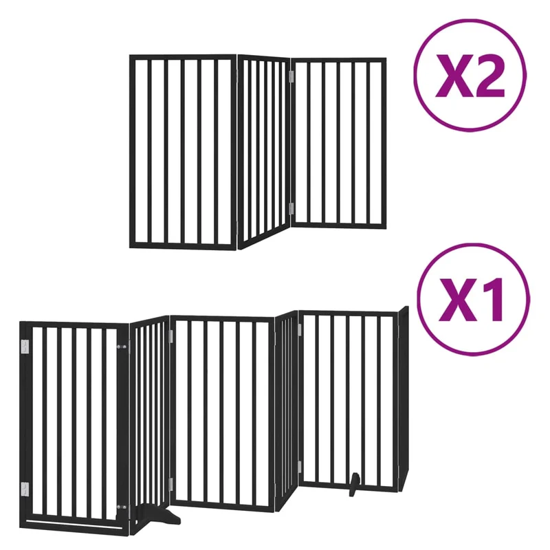 Barrière de sécurité pour chien animaux de compagnie porte pliable 12 panneaux bois peuplier noir 02_0023180
