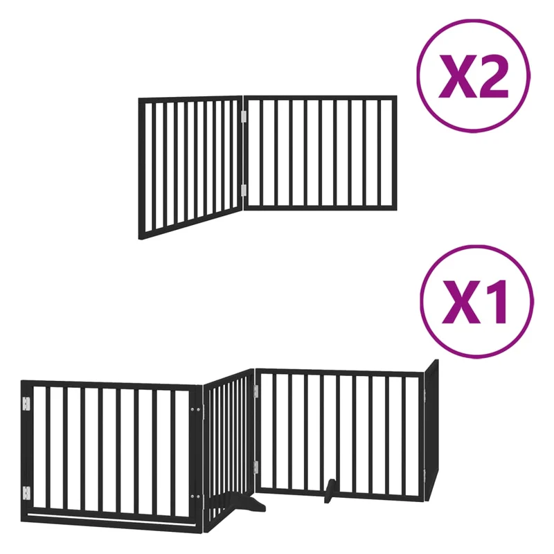 Barrière de sécurité pour chien animaux de compagnie porte pliable 8 panneaux bois peuplier noir 02_0023255