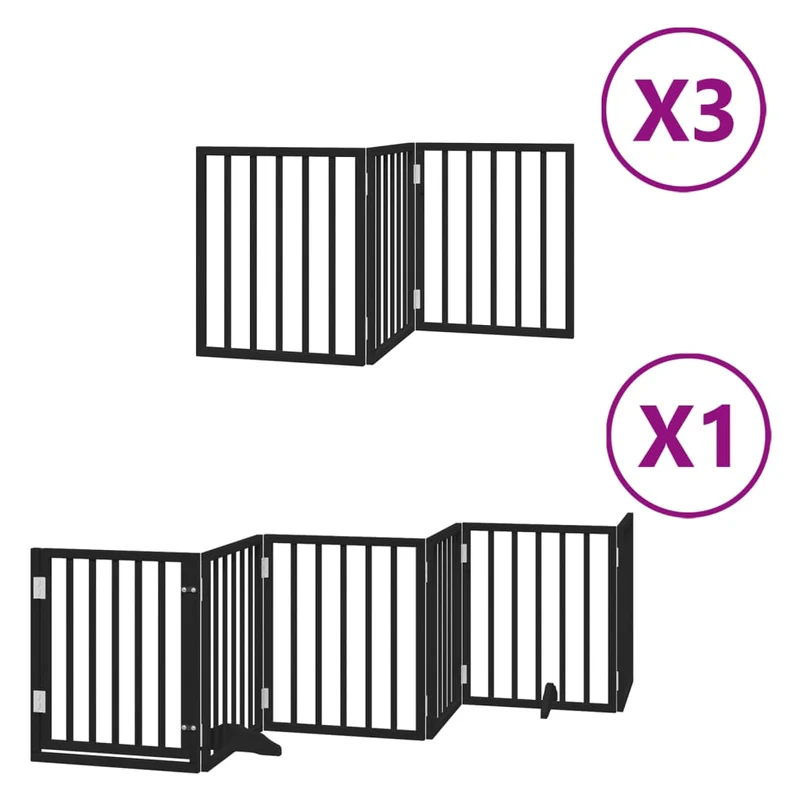 Barrière de sécurité pour chien animaux de compagnie porte pliable 15panneaux bois peuplier noir 02_0023220