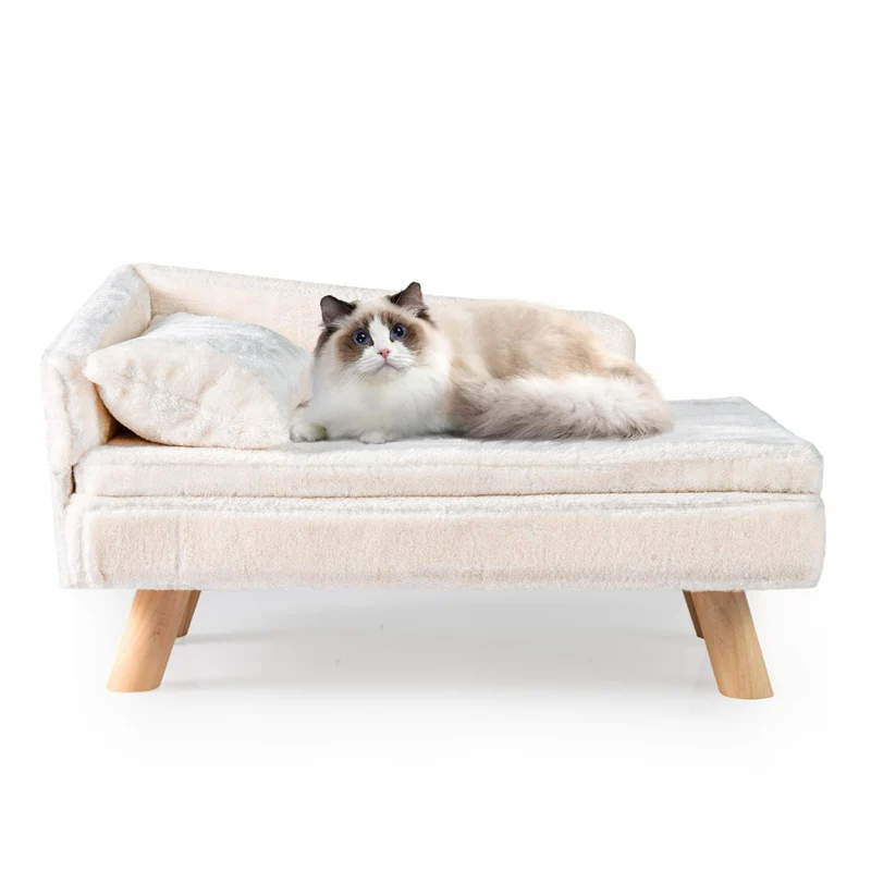 Canapé surélevé pour animaux de compagnie 71 x 43 x 40 cm confort optimal design moderne en peluche blanc 20_0017063