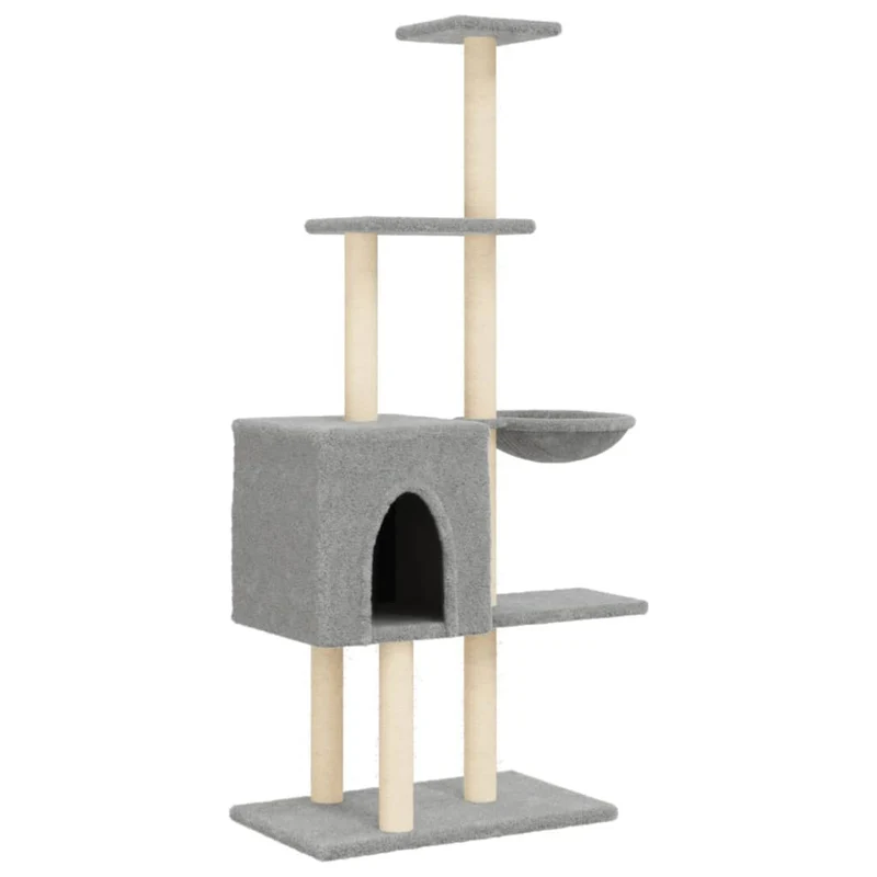 Arbre à chat meuble tour grimper jouet grattage grattoir escalade plateforme avec griffoirs en sisal clair 145 cm gris 02_0022570