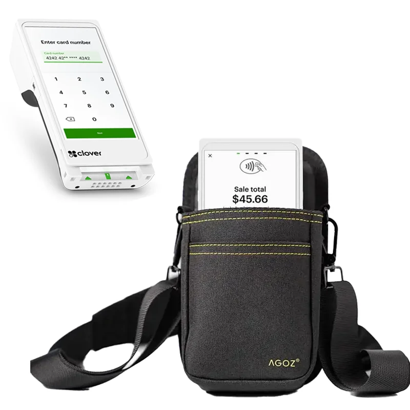 Étui bandoulière pour terminal de point de vente Clover Flex avec sangle d'épaule pour usage en commerce de détail et restauration