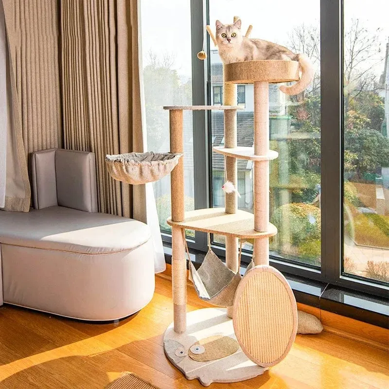 Arbre a Chat Beige avec Hamac