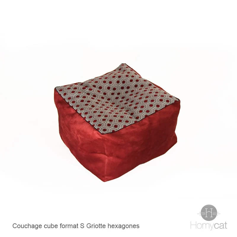 Cube Griotte Hexagones - Couchage pouf chat déco