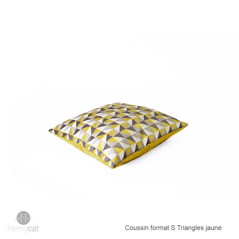 Coussin S 45x45 triangles jaunes pour Panier chat ou Déco