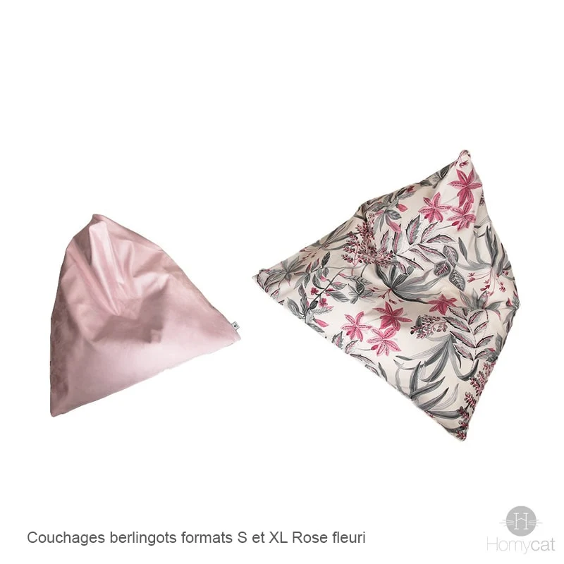 Berlingot Fleuri Rose - Couchage pouf chat design