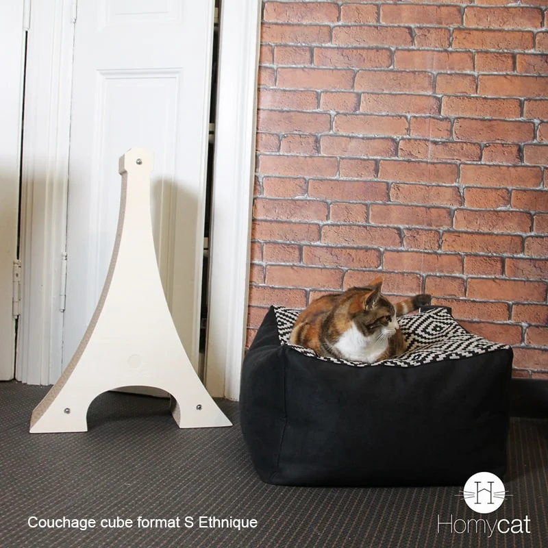 Cube Ethnique noir - Couchage pouf chat design