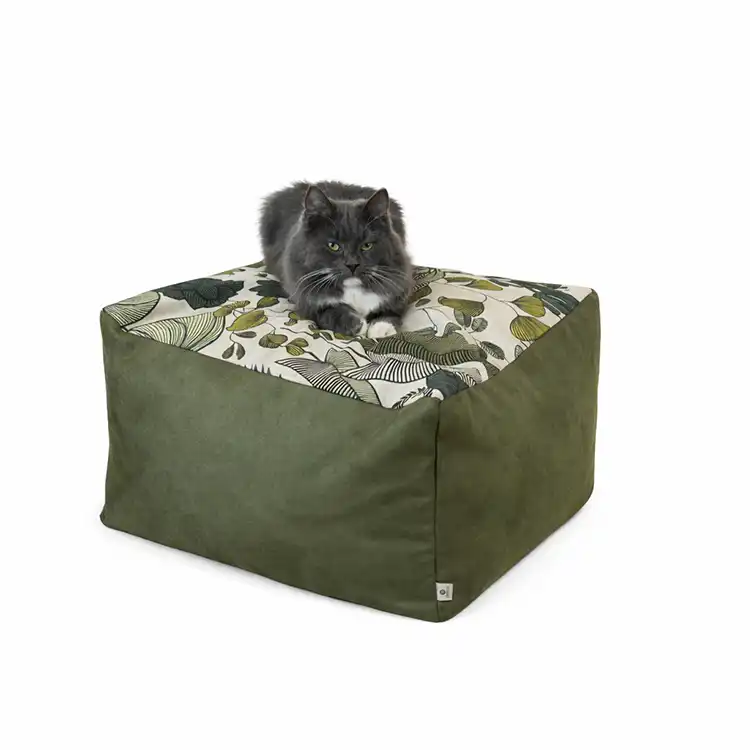 Cubes XL et S - Couchage chat stylé - Kaki Feuillage Tropical