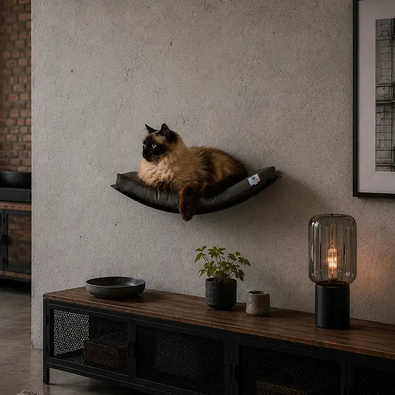 Lit mural matelas gris acier pour chat – Style loft design