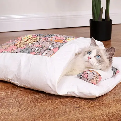 Lit en Coton pour Chat - Coussin Amovible Lavable