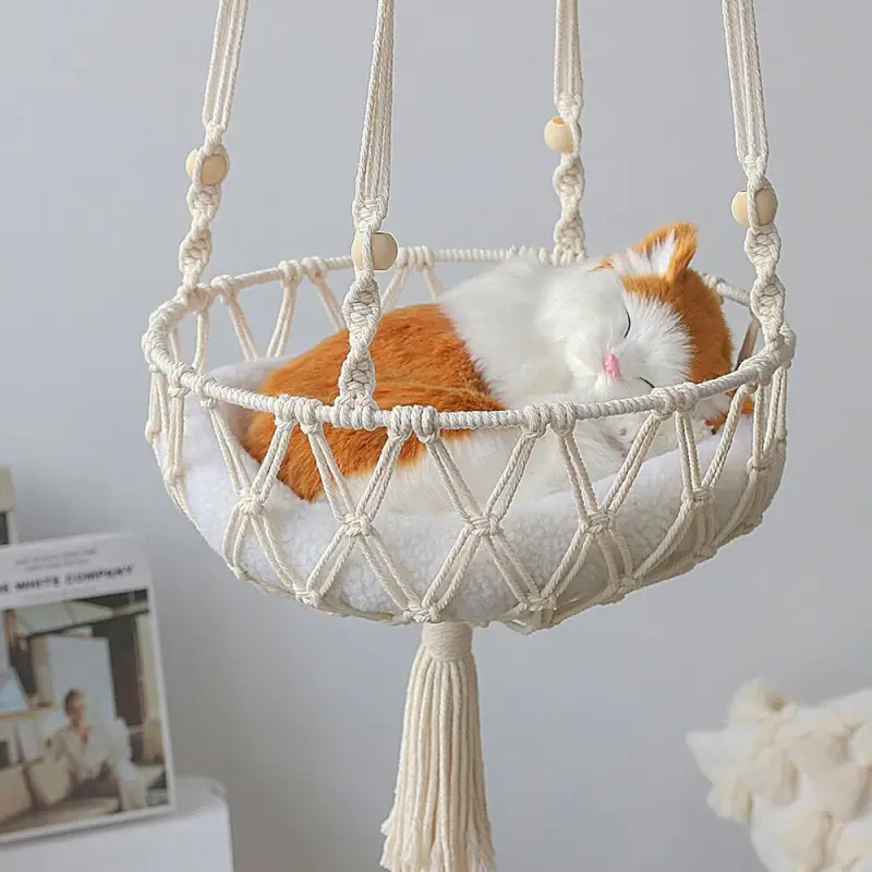 Hamac Chat Macramé - Suspendu en Coton Tressé