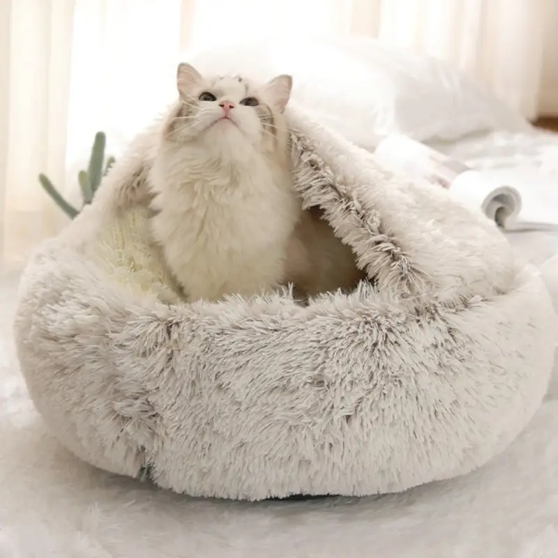 Lit Rond Chat Hiver - 2 en 1 Coton