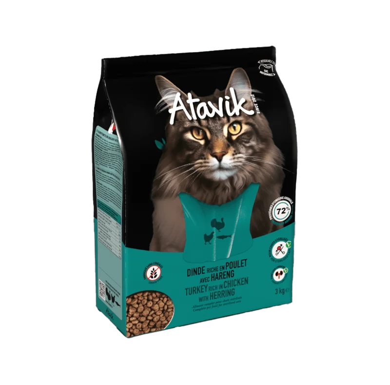 Croquettes chat sans céréales Poids idéal Atavik Dinde, Poulet & Hareng