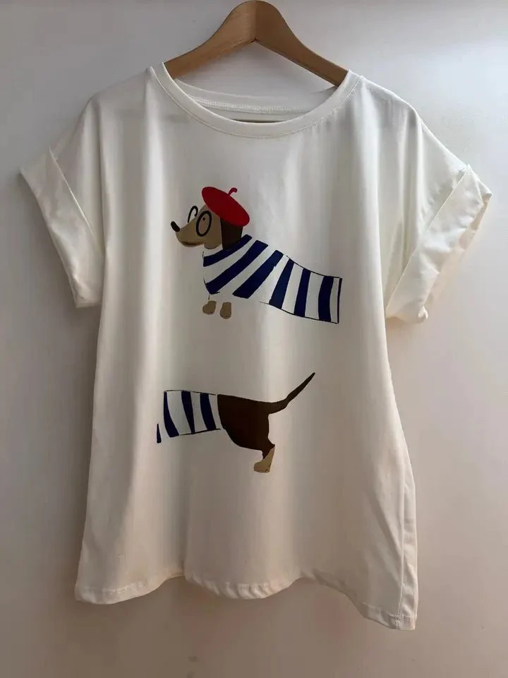 T-shirt imprimé chien teckel parisien femme original