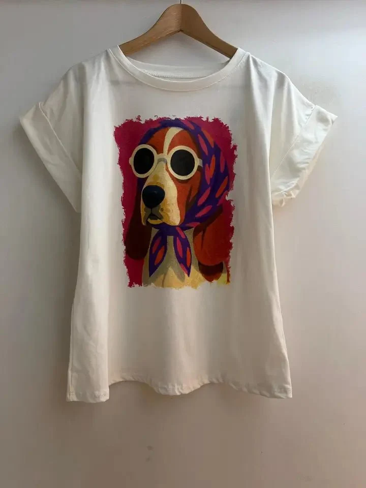 T-shirt imprimé chien basset hound femme esprit Dolce Vita