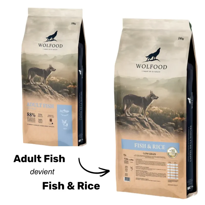 Croquettes Wolfood Adult Fish (devient Fish & Rice)