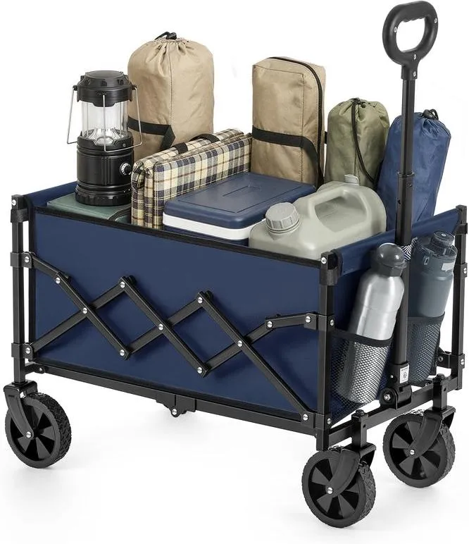 Chariot de transport pliable extérieur 42 x 67 x 90,5 cm charge 180 kg design moderne en acier bleu minuit 12_0012738